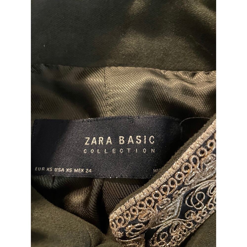 Zara Basic Olive Green Gold Embroidered Military Blazer XS Regency - Picture 3 of 7